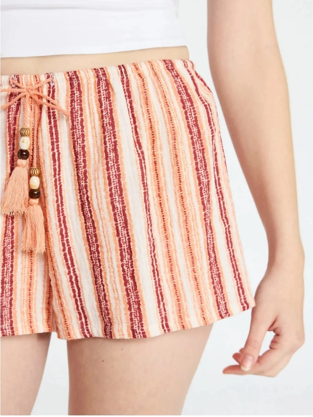 No Boundaries Peach and Cream Striped Cotton Pull On Shorts